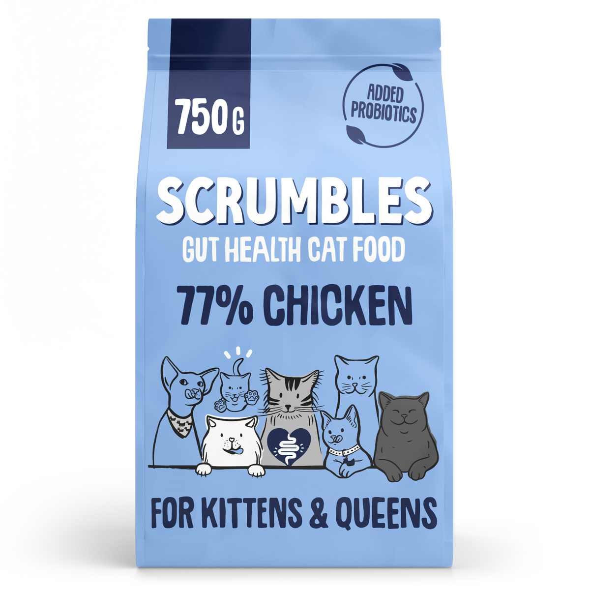 Scrumbles Gut-Friendly 77% Chicken Dry Kitten & Queens Food 750g Gluten-Free High Meat Hypoallergenic